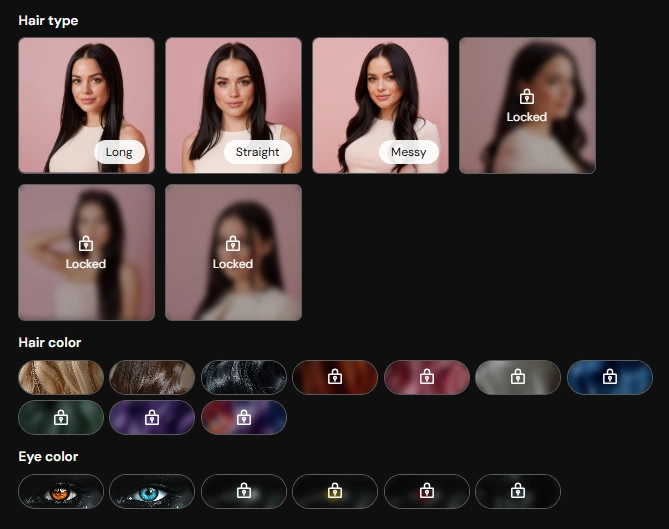 Cuties AI - AI Girlfriend Hair Type and Hair-Eye Color