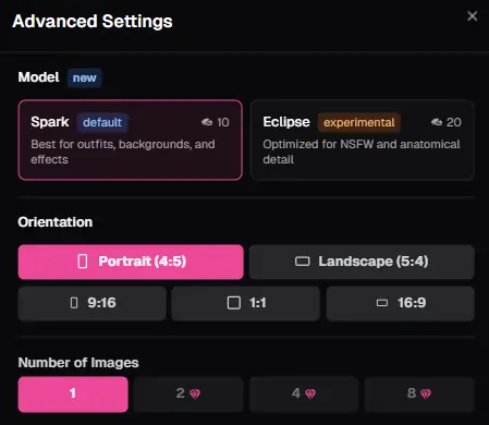 Ourdream AI - AI NSFW Image Advanced Settings