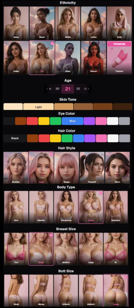 Ourdream AI Character Physical Customization Options