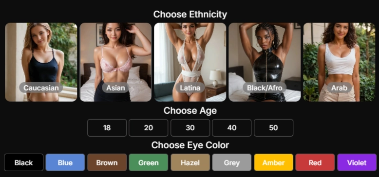 Pleasur AI - AI Girlfriend Ethnicity, Age and Eye color